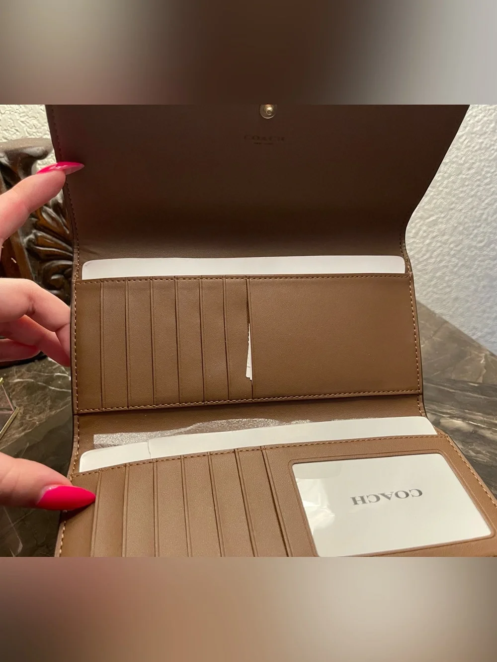 Coach Tan Leather Wallet with Gold Logo